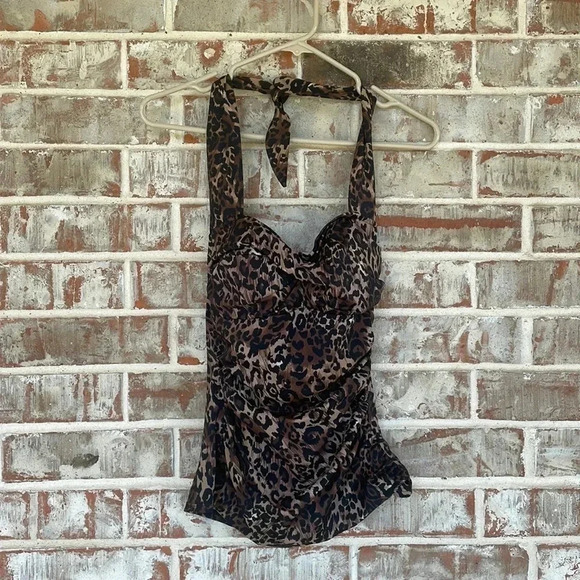 White Stag Other - White Stag Vintage Leopard Print Halter Tankini Swim Top